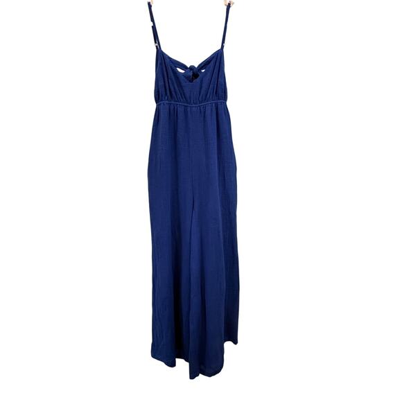 MODCLOTH Blossom Bliss Jumpsuit NEW Size S Navy Blue Gauzy Cotton Tie Back - Picture 3 of 12